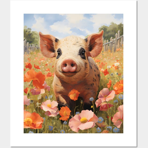 Retro Vintage Cute Pig in Field - Charming Artwork for Pig Lovers Wall Art by The Whimsical Homestead